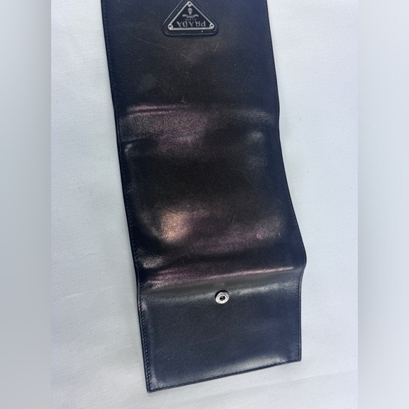 Prada Snap Button Trifold Wallet Bronze Metallic Brown Leather Cardholder Italy - Picture 11 of 15